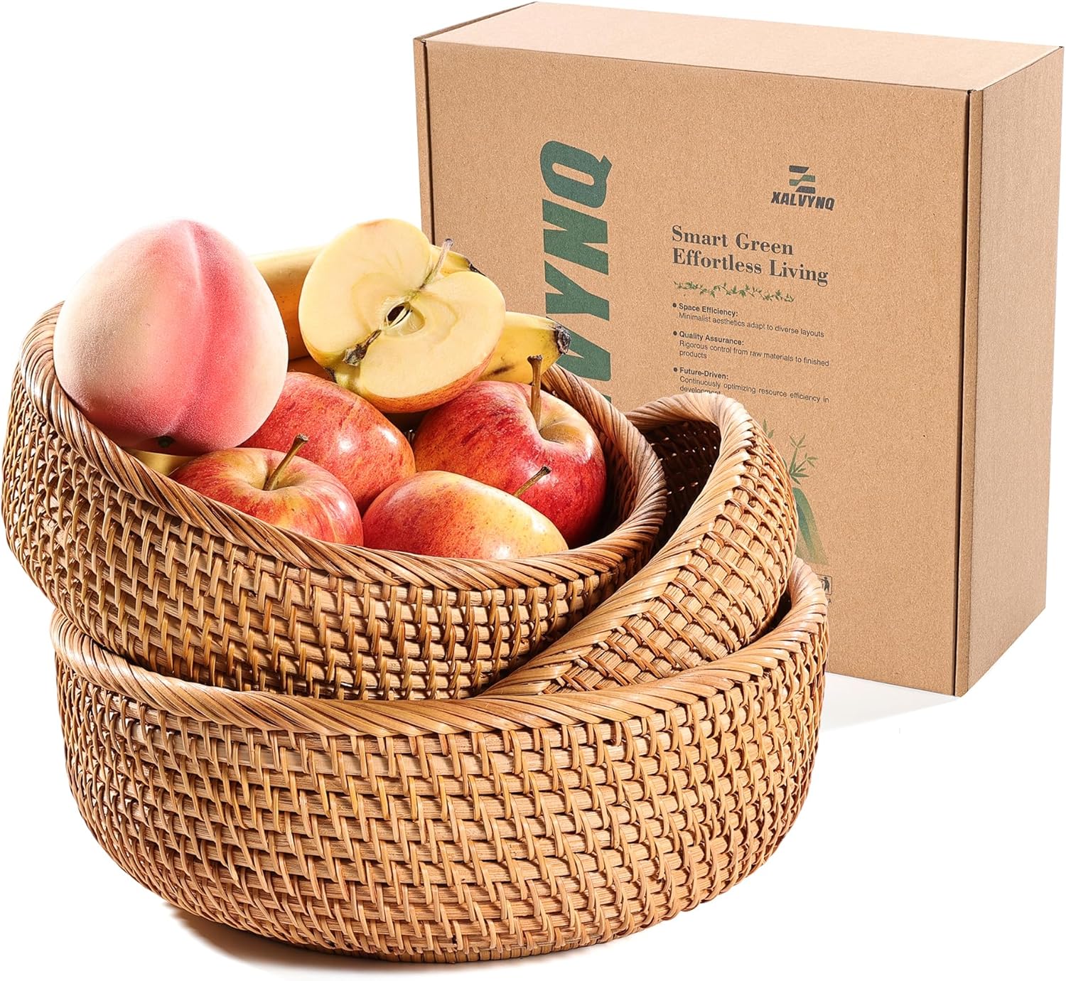 Honey Brown Natural Rattan Bread Basket Set of 3 - Handwoven Round Wicker Serving Bowls for Fruit, Snacks, Kitchen Counter Organizing | Stackable Farmhouse Decor MissFlowery