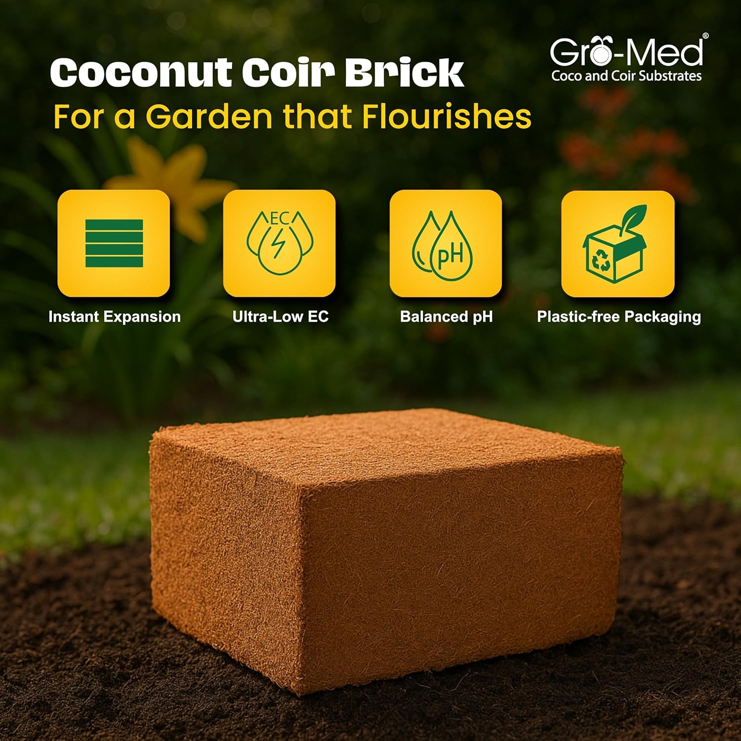 Coco Coir Brick 10 lbs – Expands to 80 Quarts – NPK Enriched Organic Coconut Coir – Potting Soil for Indoor Outdoor Plants, Seed Starter, Vegetables, Mushrooms, Gardening Use 10LB MissFlowery