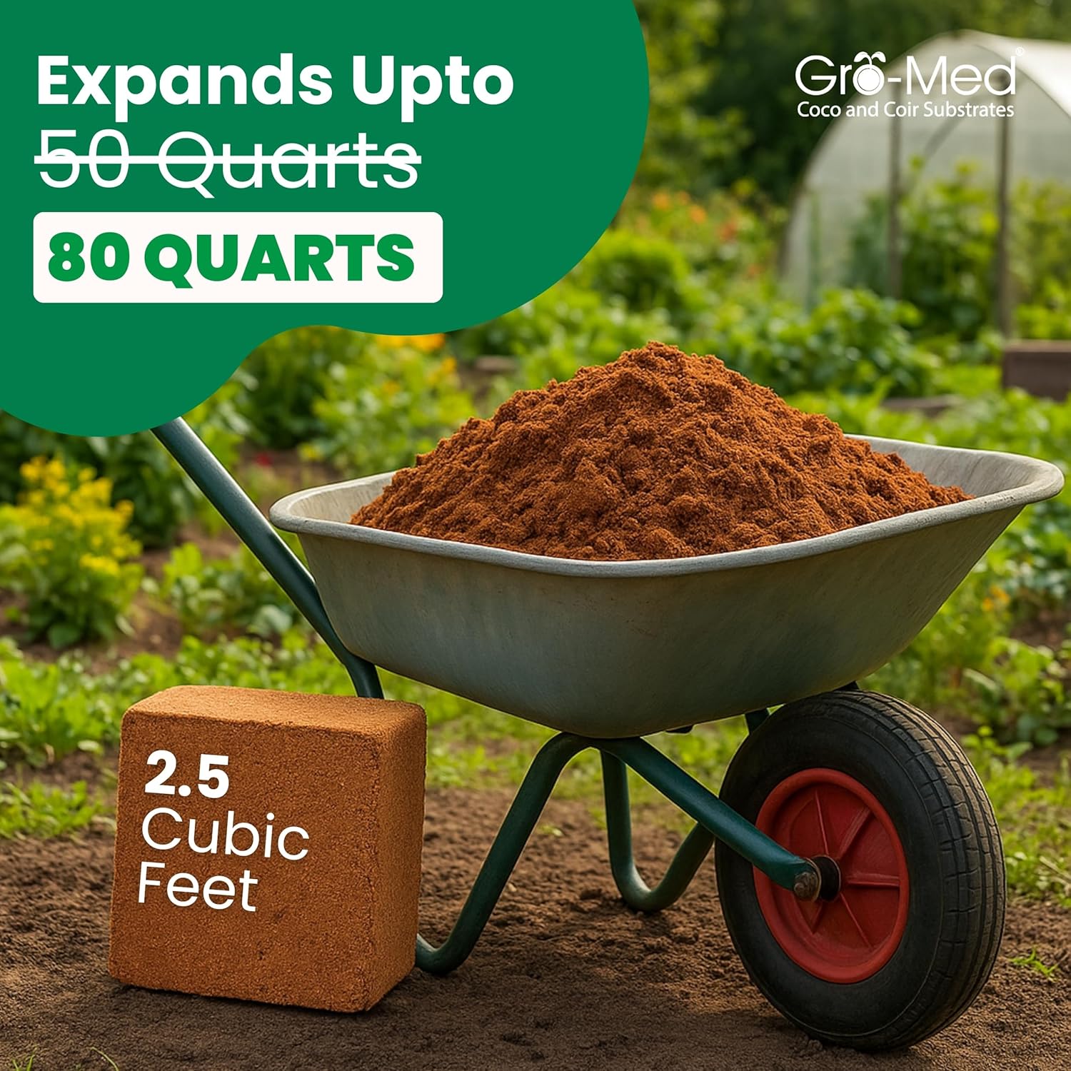 Coco Coir Brick 10 lbs – Expands to 80 Quarts – NPK Enriched