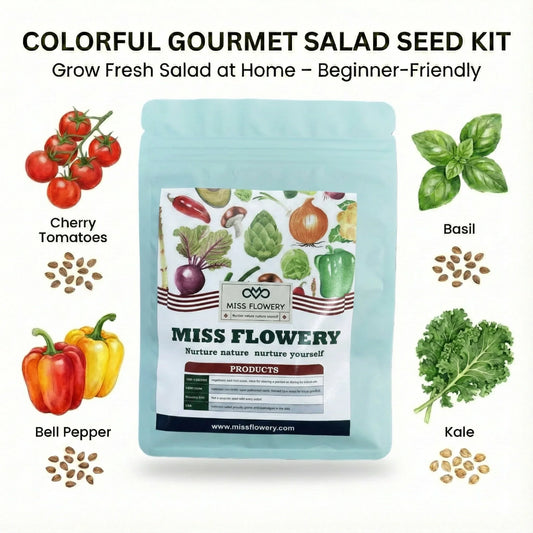 Miss Flowery Colorful Gourmet Salad Seed Kit with cherry tomato, basil, bell pepper, and kale seeds