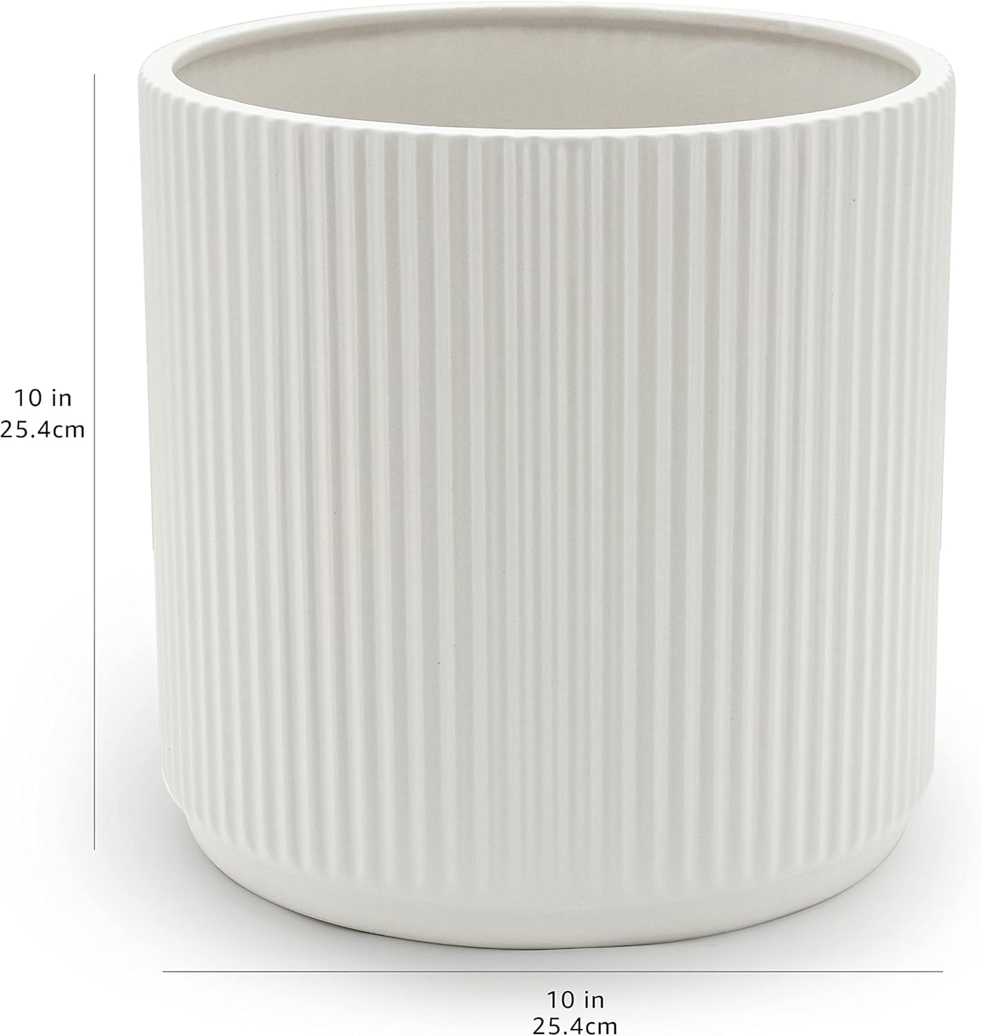 Basics Assorted Sizes Fluted Ceramic Round Indoor Outdoor Planters with Drainage, Set of 3, Modern Design, 6 inch, 8 inch, 10 inch, White MissFlowery