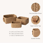 Small Wicker Baskets for Organizing, Recycled Paper Rope Storage Basket Container Bins for Shelves Bathroom Cupboards Drawer, Decorative Square Basket Organizer MissFlowery