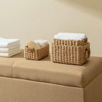 Small Wicker Baskets for Organizing, Recycled Paper Rope Storage Basket Container Bins for Shelves Bathroom Cupboards Drawer, Decorative Square Basket Organizer MissFlowery
