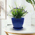 7.5/6.5/5.5/4.9/4.2/3.5 Inch Plant Pots with Saucers & Drain Holes - Indoor/Outdoor Flower Pots for Succulents, Herbs, Cactus - Modern Lightweight Durable Planter Set, Blue MissFlowery