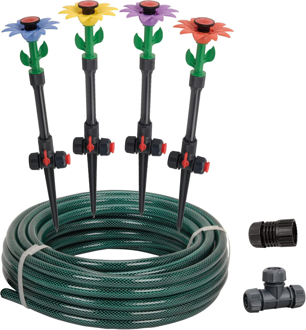 Daisy Above-Ground 50 Ft Garden Hose and Sprinkler System, DIY Plant Watering Set MissFlowery