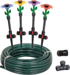 Daisy Above-Ground 50 Ft Garden Hose and Sprinkler System, DIY Plant Watering Set MissFlowery