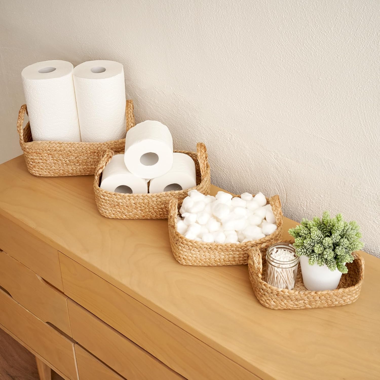 Beautiful Storage Basket Set of 4 - Natural Jute Rope Baskets for Shelves Are Perfect for Organizing Your Home - Quality Storage Bins Easily Fit With Any Nursery or Bedroom Decor MissFlowery