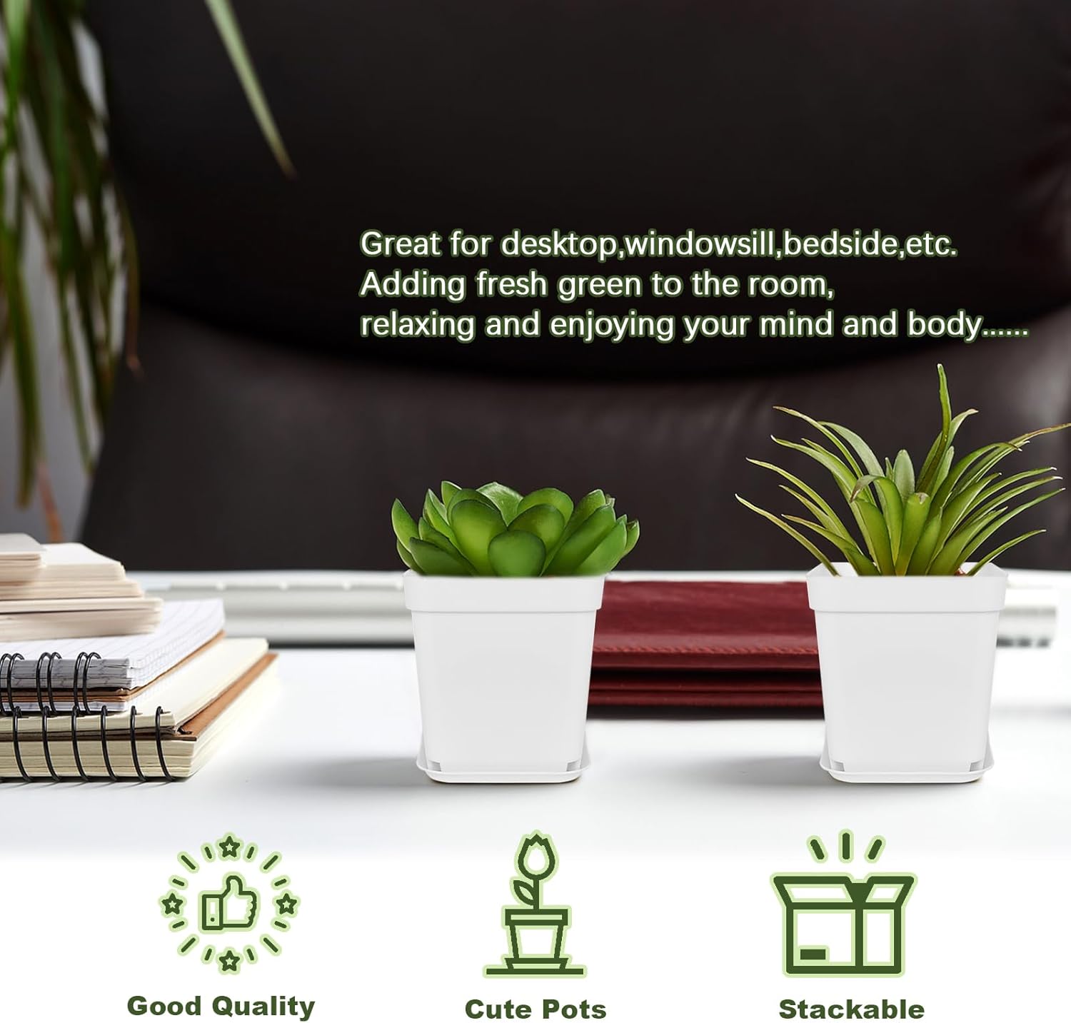 Miss Flowery 24Pcs 3" Square Plastic Plant Pots,White Nursery Pots with Saucers,Seedling Nursery Transplanting Planter Container for Plants,Garden,Flower,Home,Office,Balcony Decor,Indoor,Outdoor MissFlowery