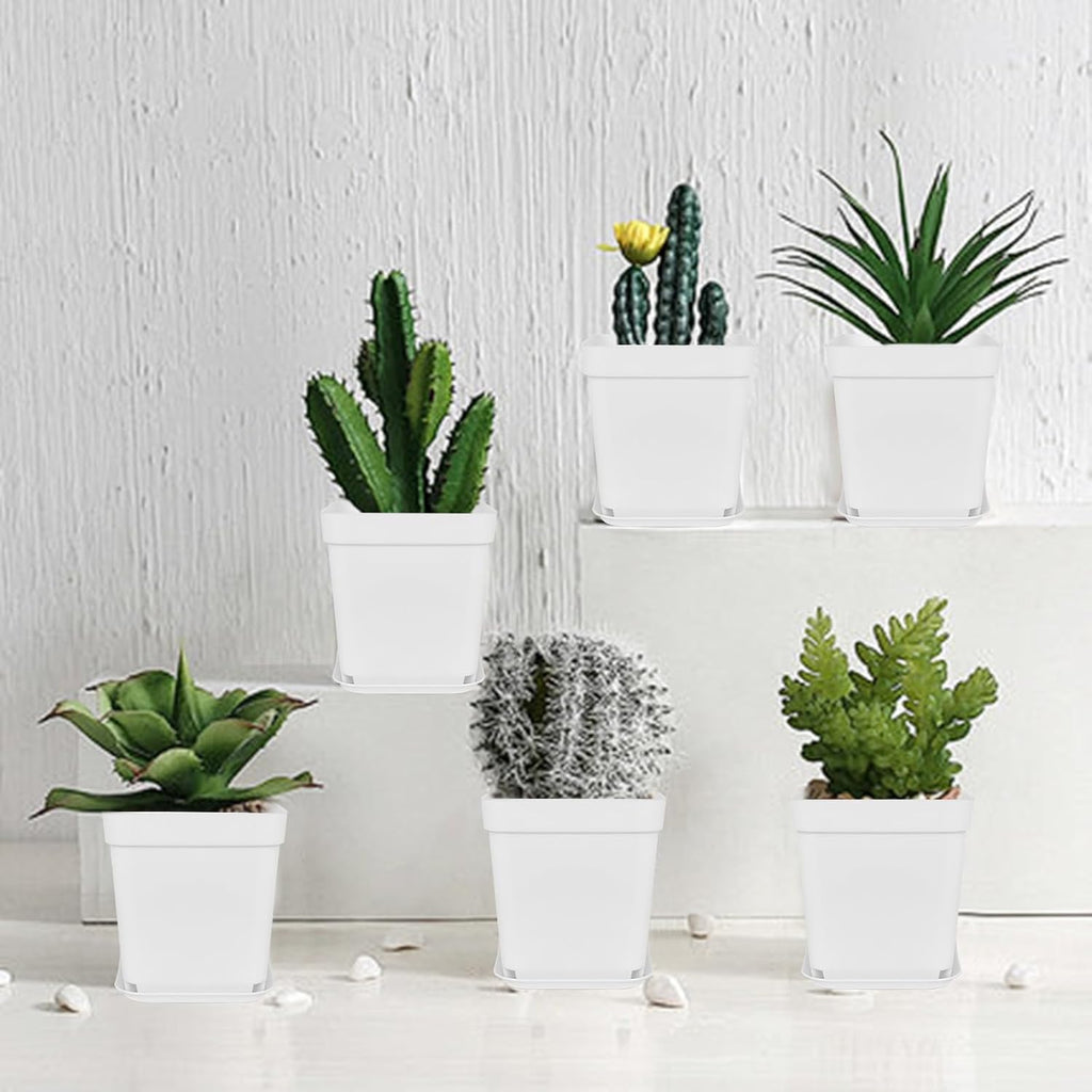 Miss Flowery 24Pcs 3" Square Plastic Plant Pots,White Nursery Pots with Saucers,Seedling Nursery Transplanting Planter Container for Plants,Garden,Flower,Home,Office,Balcony Decor,Indoor,Outdoor MissFlowery
