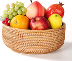 Honey Brown Natural Rattan Bread Basket Set of 3 - Handwoven Round Wicker Serving Bowls for Fruit, Snacks, Kitchen Counter Organizing | Stackable Farmhouse Decor MissFlowery