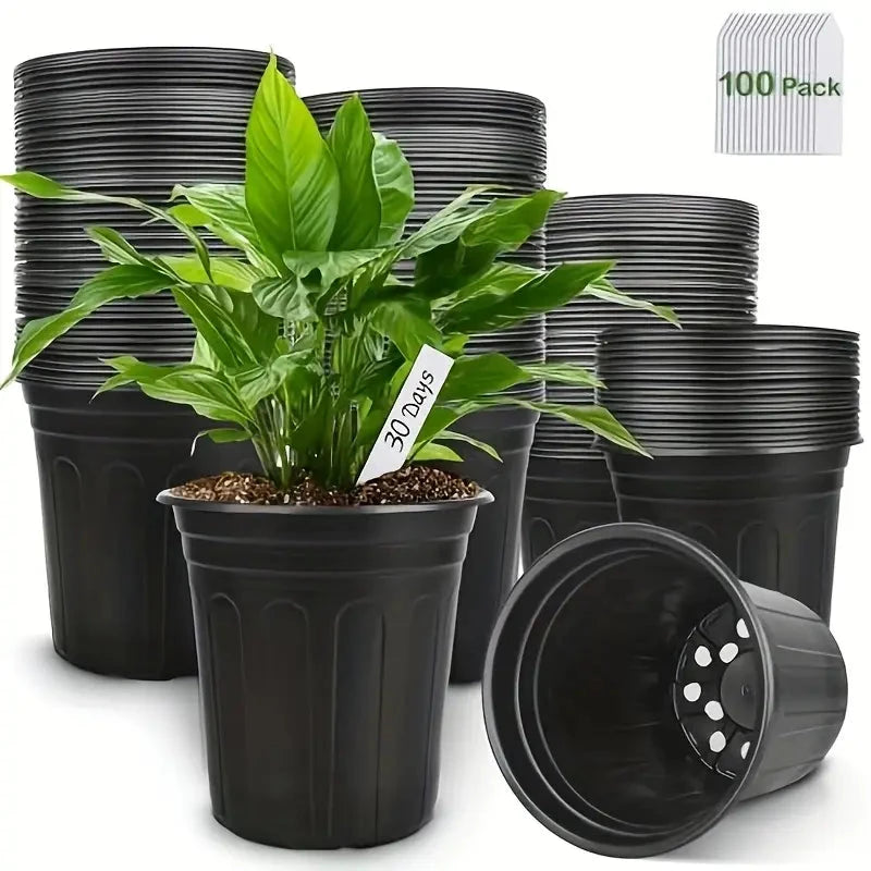 100pcs 1 Gallon Garden Pots, 6.5 Inch Plant Plastic Pots, Plastic Flower Pots, Plastic Plant Pots, Potted Garden Pots, Seeds, Succulents, Planting Pots with Plant Labels MissFlowery