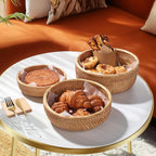Honey Brown Natural Rattan Bread Basket Set of 3 - Handwoven Round Wicker Serving Bowls for Fruit, Snacks, Kitchen Counter Organizing | Stackable Farmhouse Decor MissFlowery