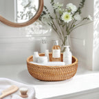 Honey Brown Natural Rattan Bread Basket Set of 3 - Handwoven Round Wicker Serving Bowls for Fruit, Snacks, Kitchen Counter Organizing | Stackable Farmhouse Decor MissFlowery