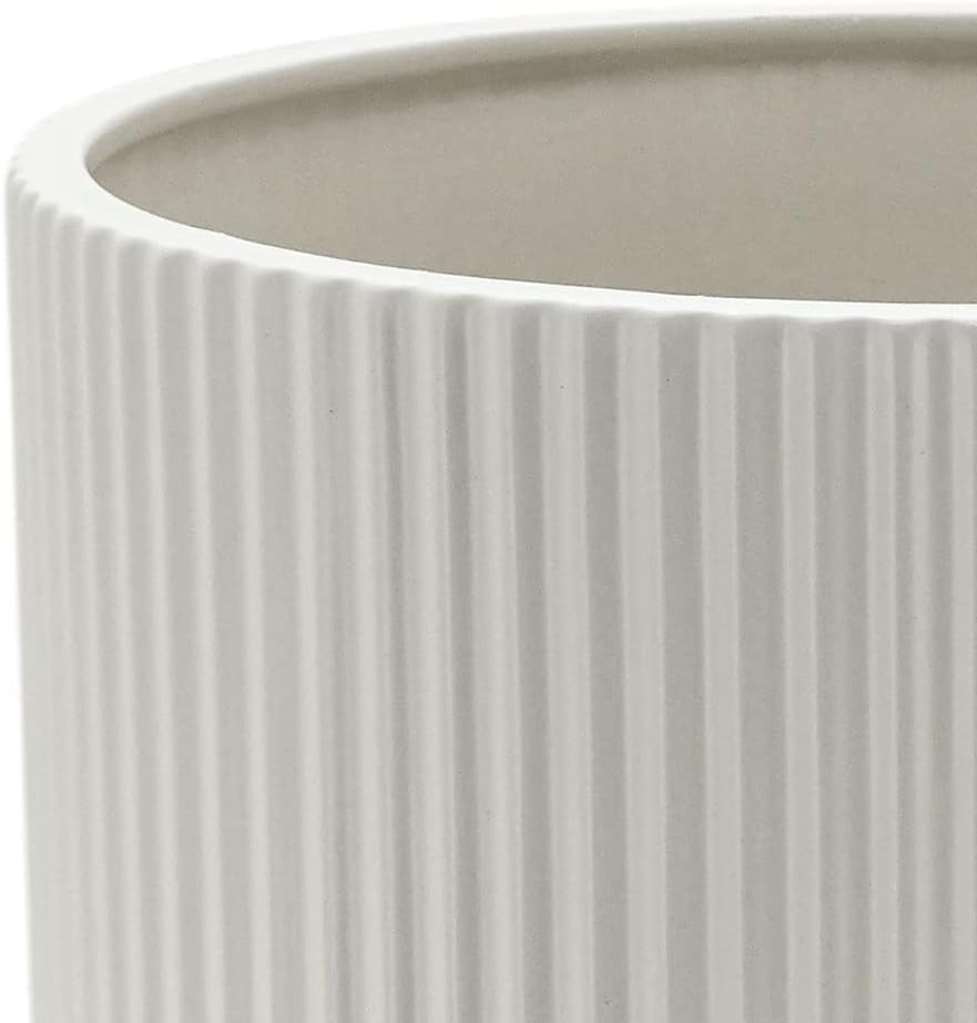 Basics Assorted Sizes Fluted Ceramic Round Indoor Outdoor Planters with Drainage, Set of 3, Modern Design, 6 inch, 8 inch, 10 inch, White MissFlowery
