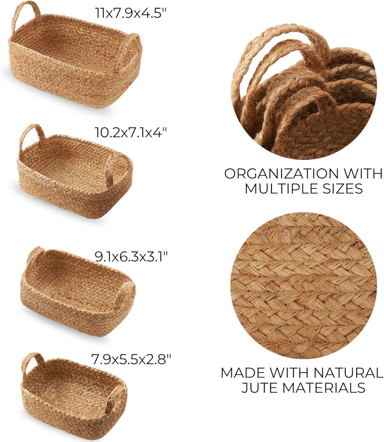 Beautiful Storage Basket Set of 4 - Natural Jute Rope Baskets for Shelves Are Perfect for Organizing Your Home - Quality Storage Bins Easily Fit With Any Nursery or Bedroom Decor MissFlowery