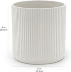 Basics Assorted Sizes Fluted Ceramic Round Indoor Outdoor Planters with Drainage, Set of 3, Modern Design, 6 inch, 8 inch, 10 inch, White MissFlowery