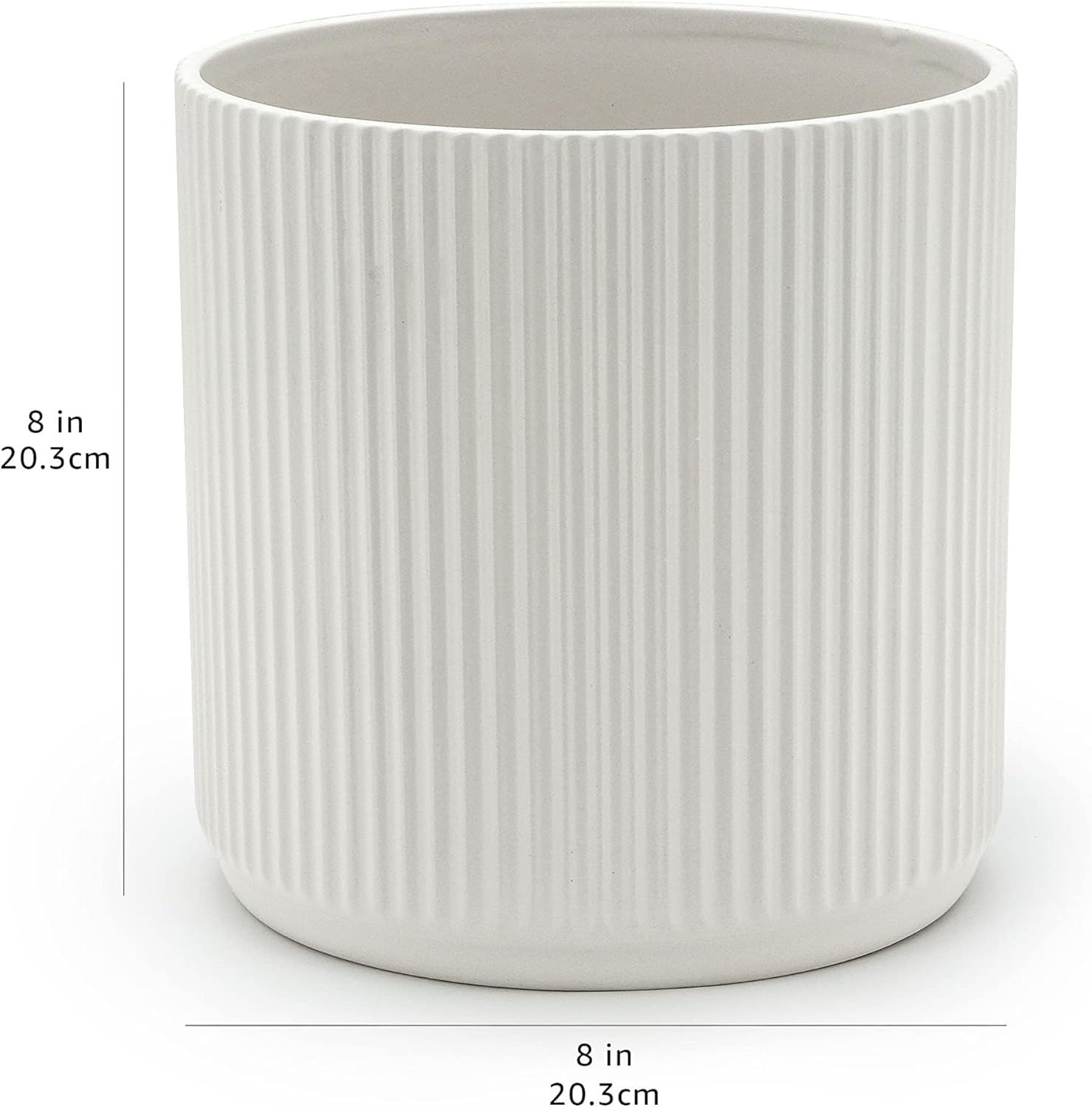 Basics Assorted Sizes Fluted Ceramic Round Indoor Outdoor Planters with Drainage, Set of 3, Modern Design, 6 inch, 8 inch, 10 inch, White MissFlowery
