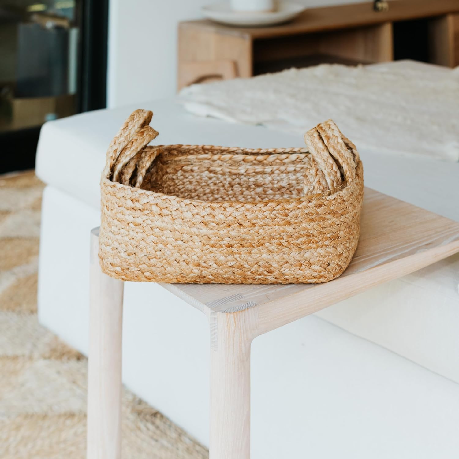 Beautiful Storage Basket Set of 4 - Natural Jute Rope Baskets for Shelves Are Perfect for Organizing Your Home - Quality Storage Bins Easily Fit With Any Nursery or Bedroom Decor MissFlowery