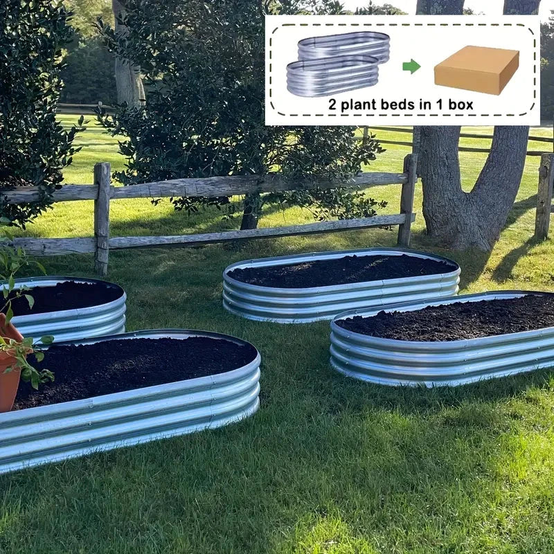 2pcs Oval Metal Raised Garden Beds - Rust-Resistant Geometric Pattern Planter Boxes MissFlowery